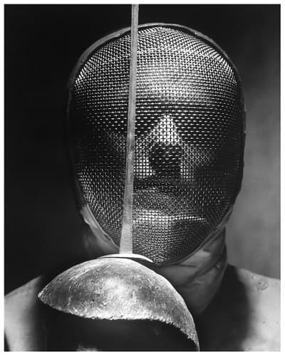 Portrait of a Man Wearing a Fencing Mask